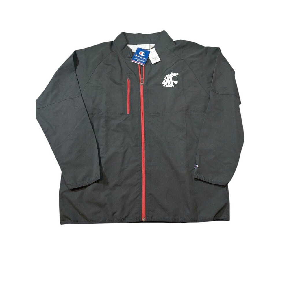 Champion Black WSU Cougars Graphic Long Sleeve Zip Windbreaker Jacket Size Large